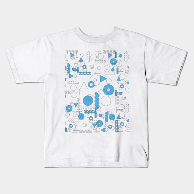 Blue White Geometric Shapes Kids T-Shirt by Tobe_Fonseca